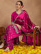 Janasya Women's Pink Silk Blend Embellished Straight Kurta With Sharara & Dupatta Set